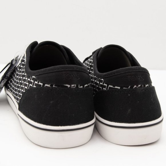 Toms Carlo Sneakers Lace Up Canvas Shoes Casual Retro Black White Size 8.5 New - Picture 3 of 7